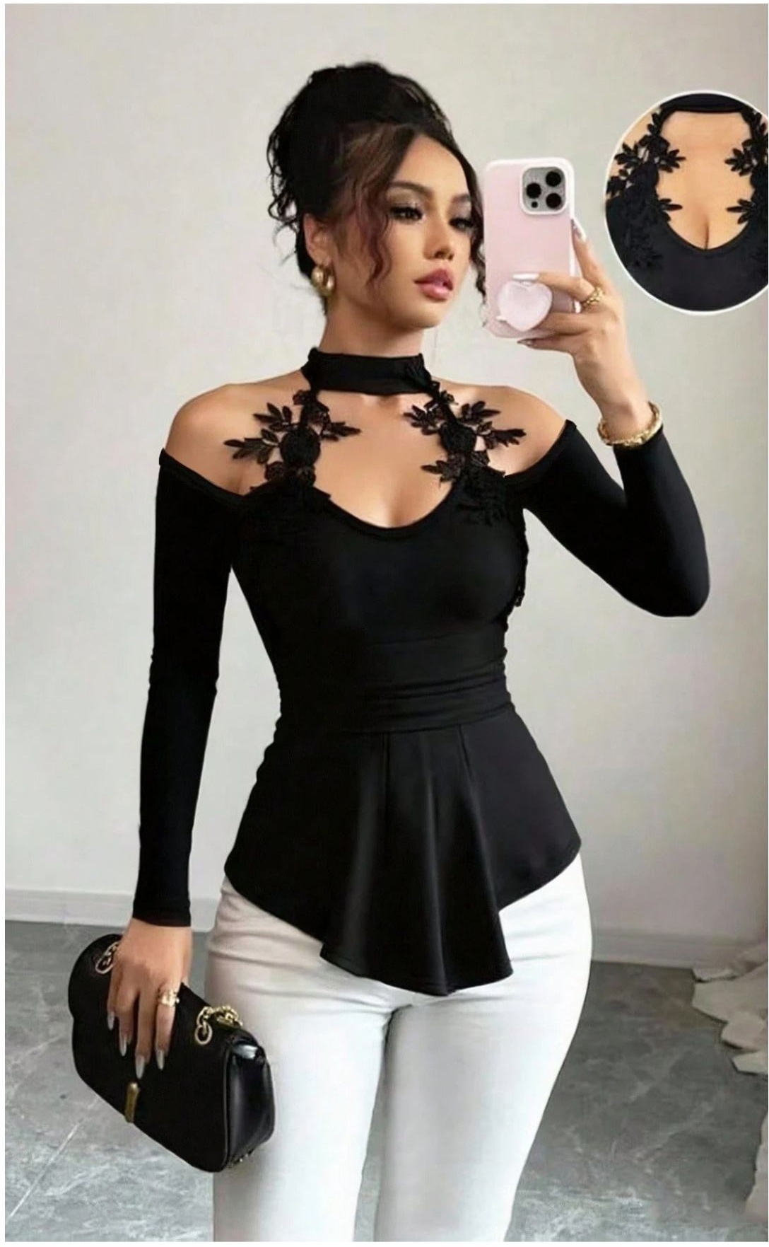 Womens Long Sleeve Top New Hollow Off-shoulder Slim Top Evening Party Wear